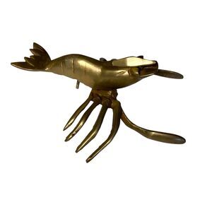 Vintage Brass 6" Shrimp Nautical Metal Animal Figurine Art Decor